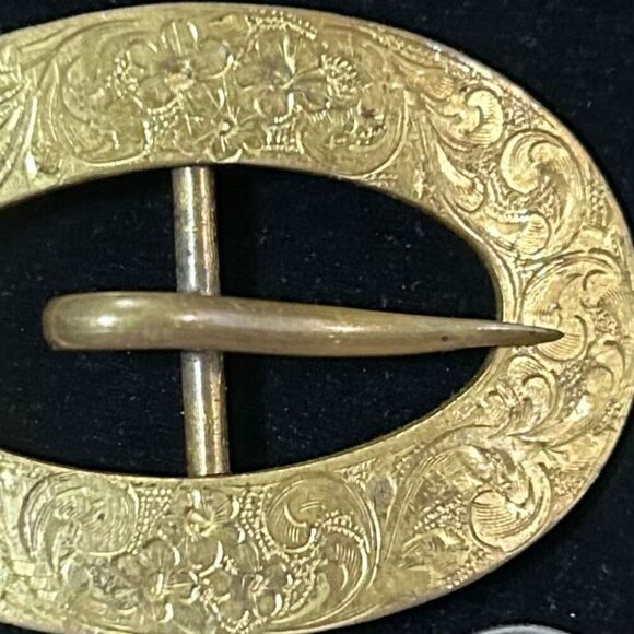 Vintage RLM Robert Lee Morris Brass Belt Buckle Mens 2 3/8” Floral Etched Signed - Picture 9 of 10